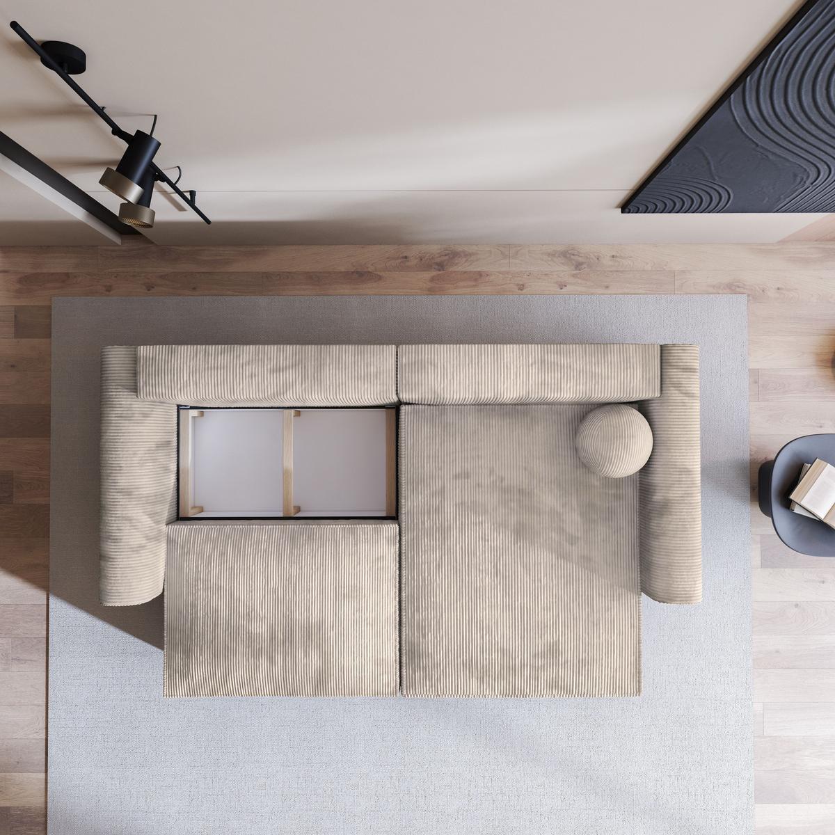 ECKSOFA FIANO P Creme Kordstoff mit Schlaffunktion - Creme/Grau, Holz/Kunststoff (245/148cm) - MASSENO