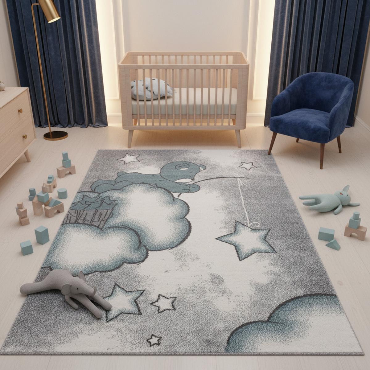 KINDERTEPPICH TASNA, mit Bären-Motiv, Blau, 80 x 150 cm - Blau, Textil (150/80cm) - KADIMA DESIGN