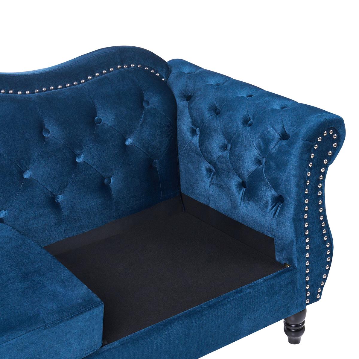 3-SITZER-SOFA Samtstoff Marineblau Skien - Hellblau, Textil (204/86/78cm) - Beliani