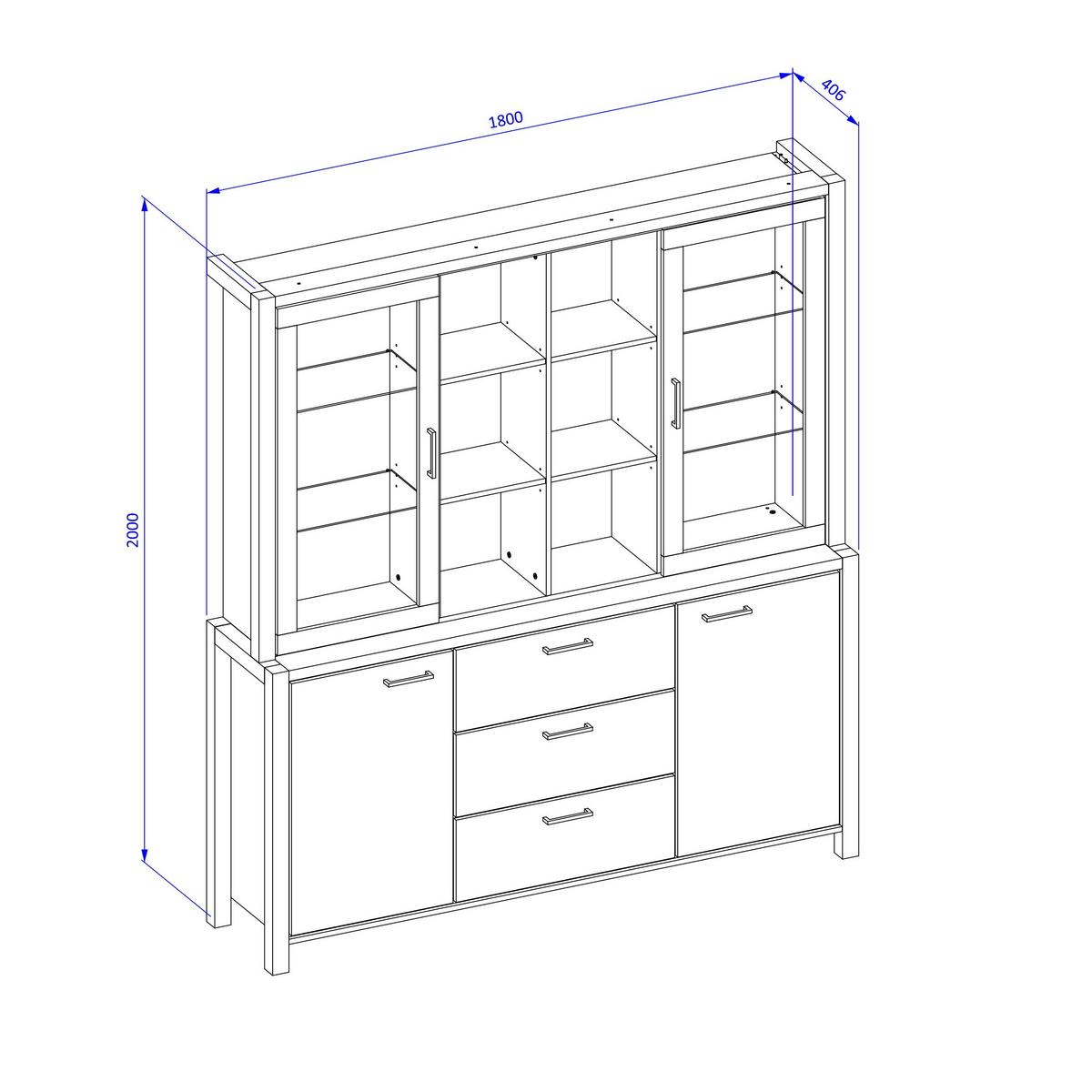 SIDEBOARD ATTIVO 180x40,6x200 cm mit 3 Schubladen und 4 Türen Eichefarben - Braun, Holzwerkstoff (180/200/40.6cm) - MASSENO
