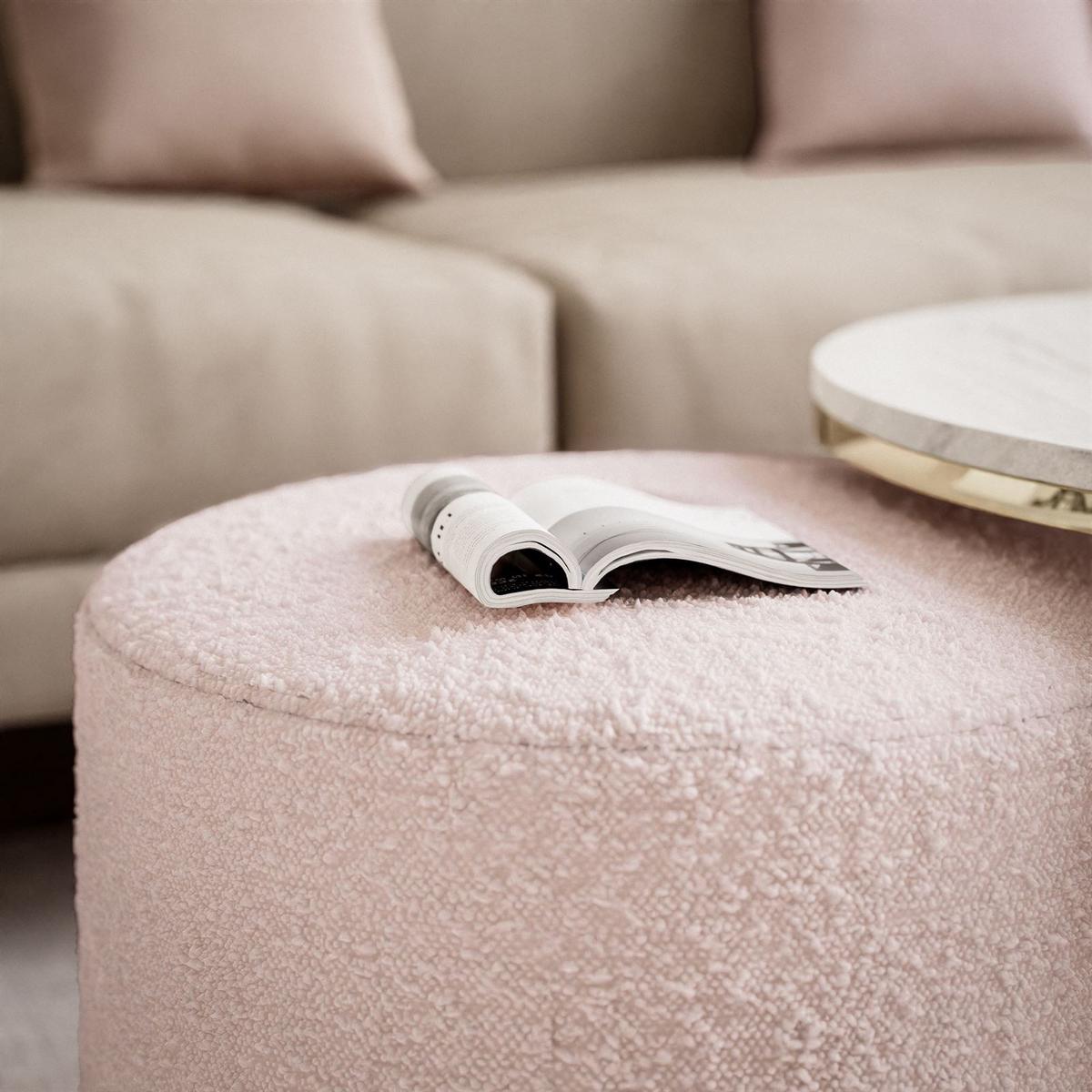 COUCHTISCH CIRI-X mit Hocker Gold Chrom|Marmor Levanto|Ascot pink - Goldfarben/Weiß, Holzwerkstoff/Textil (70/70/46cm) - Lookway