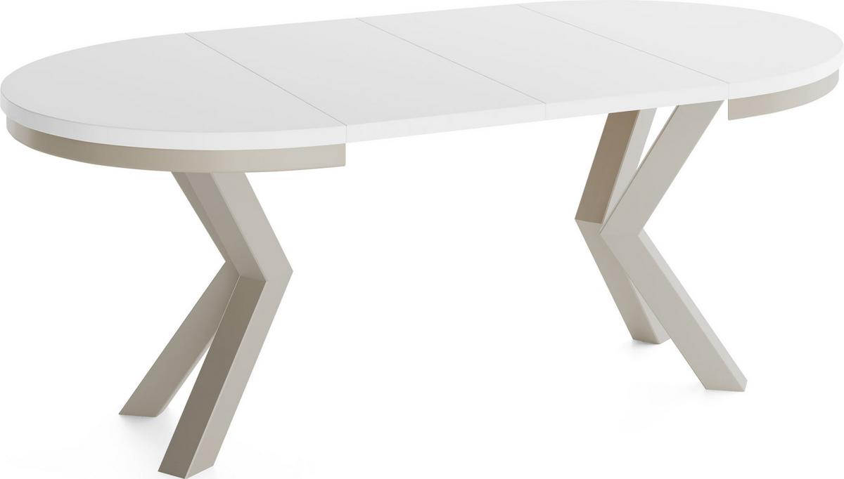 ESSTISCH Clara Grau-Beige runder ausziehbarer, Weiß 120-200/120/76 cm - Greige/Weiß, Holzwerkstoff/Metall (120/196/76cm) - WFL GROUP