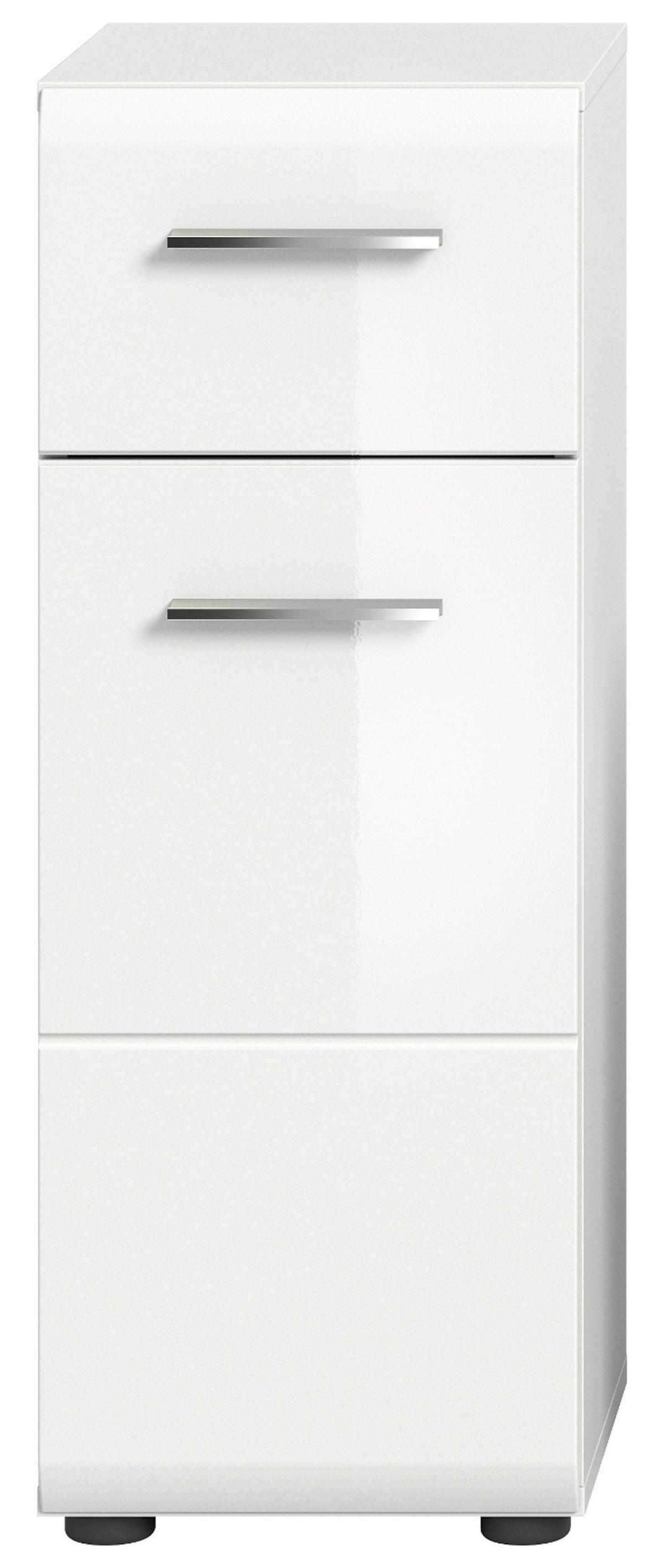 BADKOMMODE weiß Hochglanz, Badezimmer Schrank 30 x 80 cm - Weiß Hochglanz/Silberfarben, Holzwerkstoff/Kunststoff (30/80/30cm) - Inn.Furn