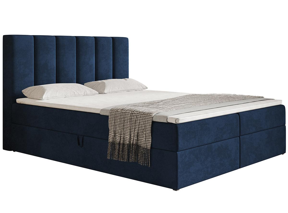 BOXBETT Bonio I 120/200 cm in Blau – mit Bettkasten und Topper - Blau/Schwarz, Holz/Holzwerkstoff (120/200cm) - AX Living