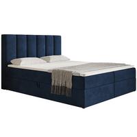 BOXBETT Bonio I 120/200 cm in Blau – mit Bettkasten und Topper - Blau/Schwarz, Holz/Holzwerkstoff (120/200cm) - AX Living