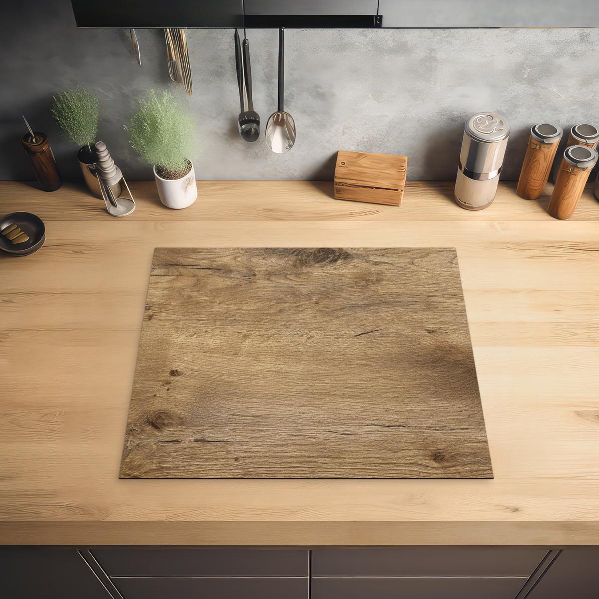 HERDABDECKPLATTE Holz - Braun - Holzoptik Herdabdeckung Induktionsfeld 60x52 cm - Eichefarben, Kunststoff (60/52/0.2cm) - MuchoWow