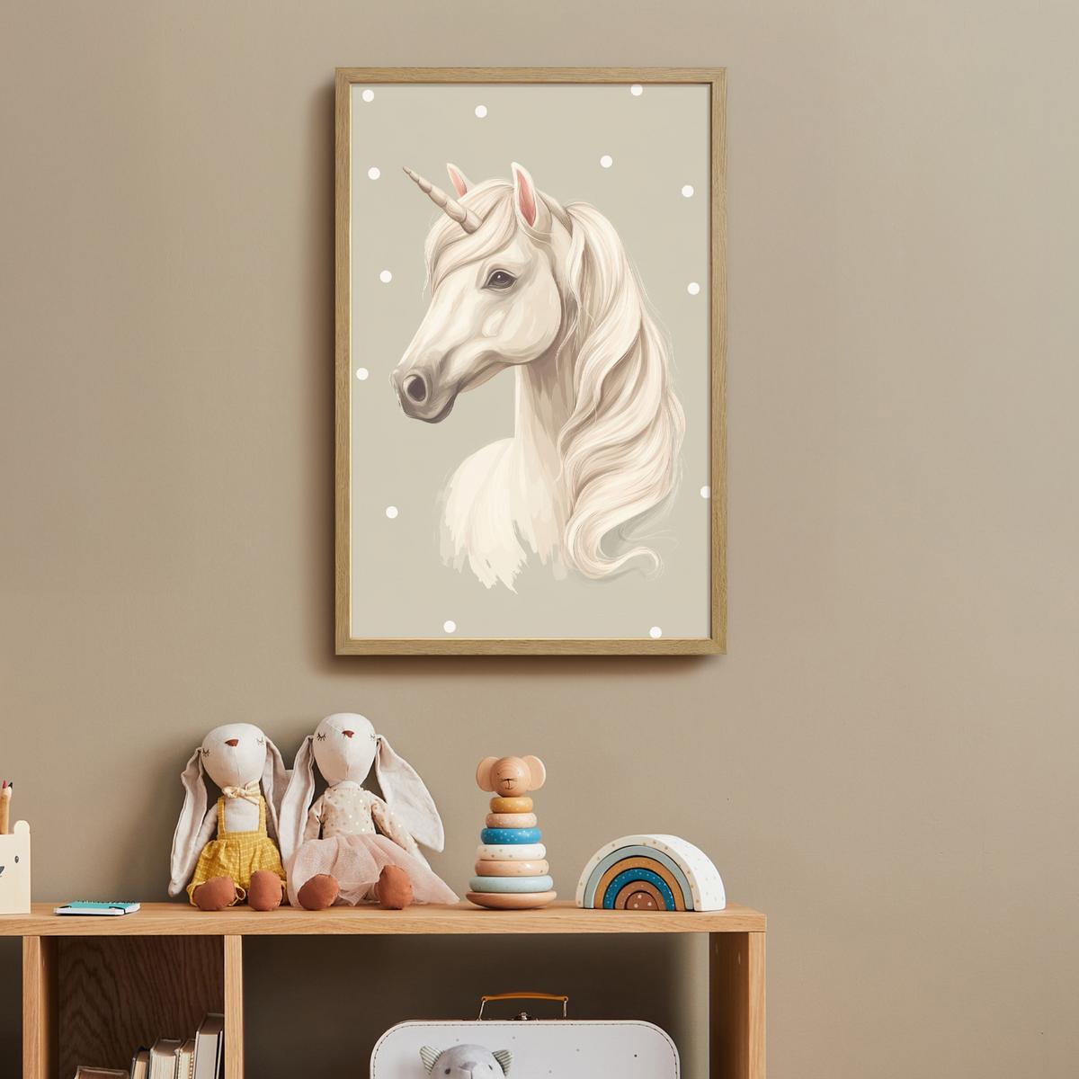 NACHTTISCHLAMPE MIT AKKU Einhorn - Weiß - Punkte 40x60 cm - Taupe, Holzwerkstoff (8/40/60cm) - OnlyWow