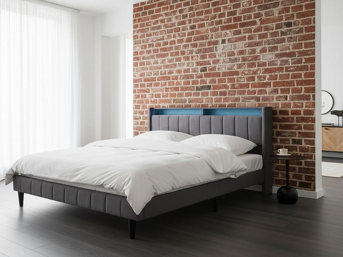 BETT mit LED 180/200 cm Stoff Dunkelgrau Beaulieu - Dunkelgrau, Textil (180/200cm) - Beliani