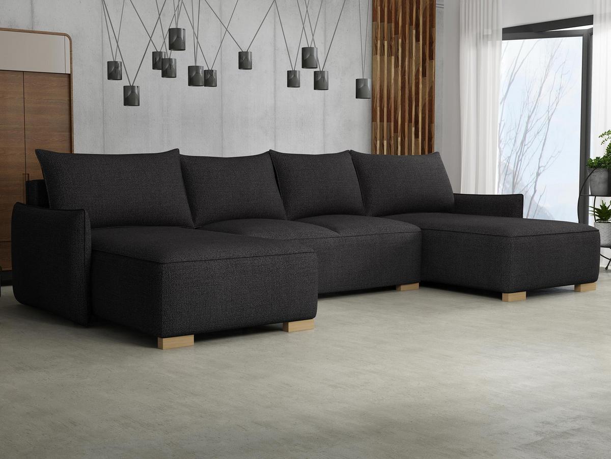 WOHNLANDSCHAFT Focus U - Schwarz/Naturfarben, Holz/Textil (328/87/155cm) - MIRJAN24