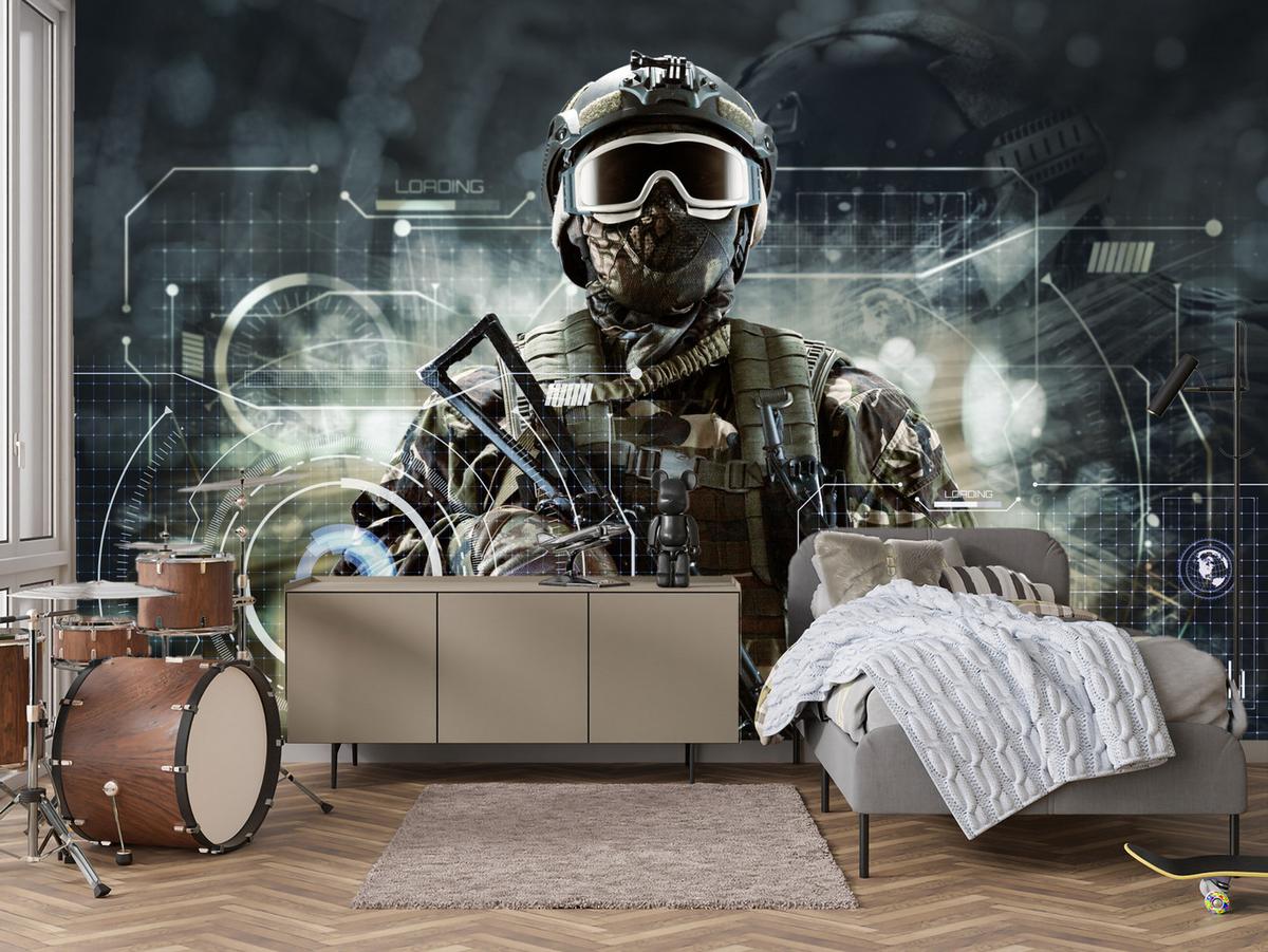 FOTOTAPETE für Jugendzimmer Futuristischer Soldat Krieger 250x175 - Braun/Grau, Papier (250/175cm) - Muralo