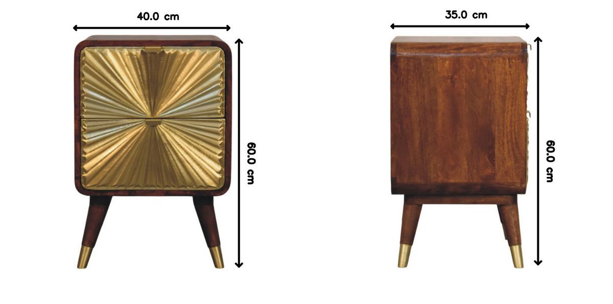 NACHTKASTEN aus Massivholz, Messinggeprägt, 2 Schubladen, Avora - Braun, Holz (40/10/35cm) - Artisan Furniture
