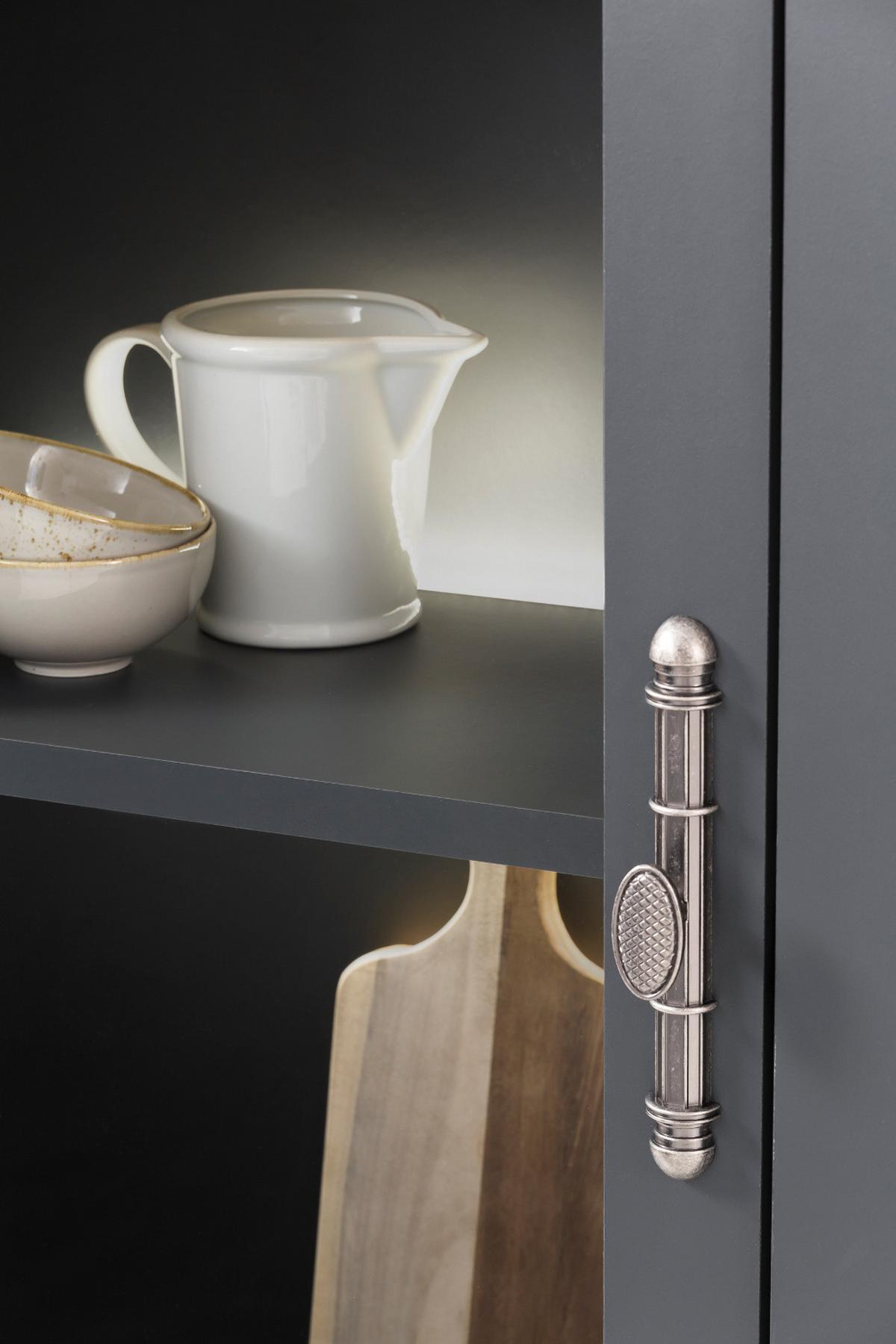 WOHNWAND 4-teilig grau, Eiche Wotan, Landhaus, Wohnkombination mit Soft-Close - Silberfarben/Eiche Wotan, Glas/Holzwerkstoff (334/201/45cm) - Furn.Design
