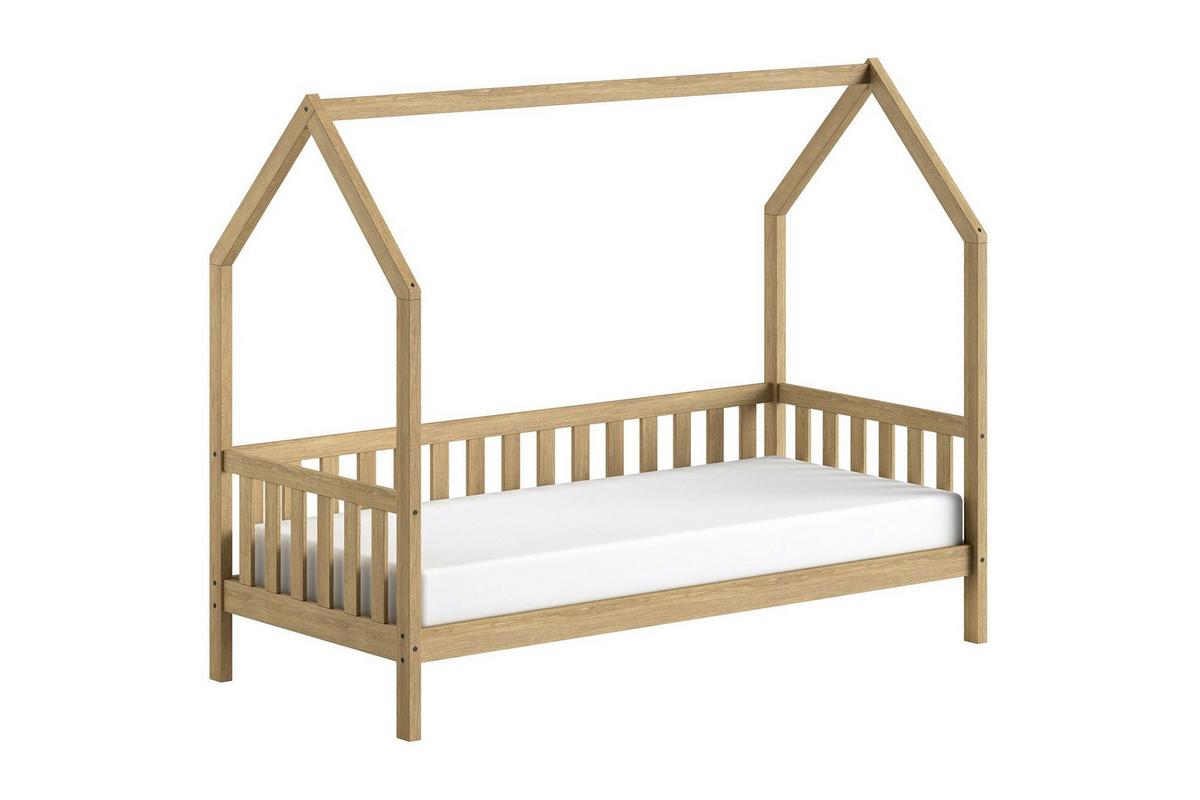 HAUSBETT Kandace 90x200 Eiche massiv natur mit Dachaufbau - Eichefarben, Holz (90/200cm) - 58aufmkessel