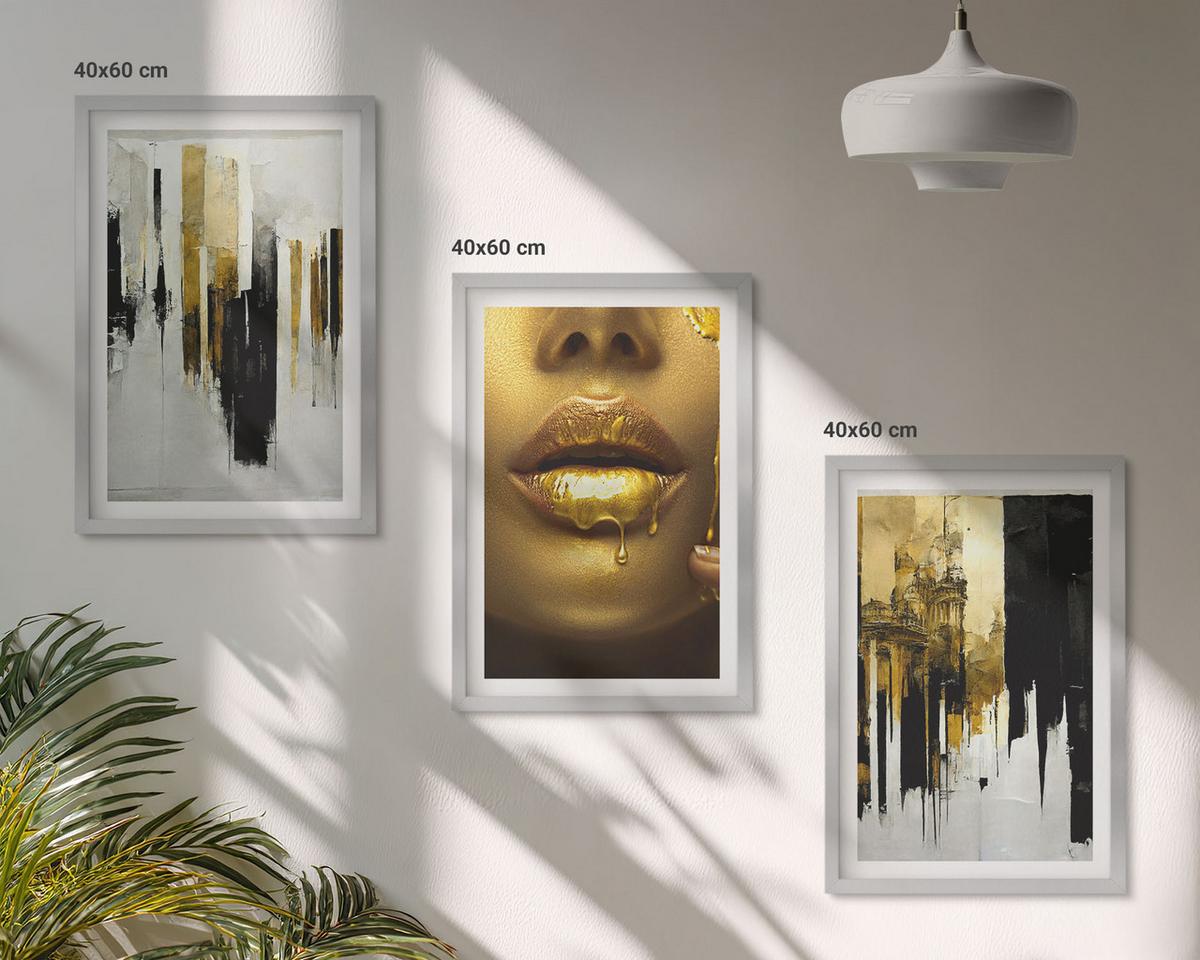 BILDER SET 3er Set - 40x60 cm Silberner Rahmen - Abstrakte Porträtmalerei - Silberfarben, Kunststoff (40/60cm) - TULUP