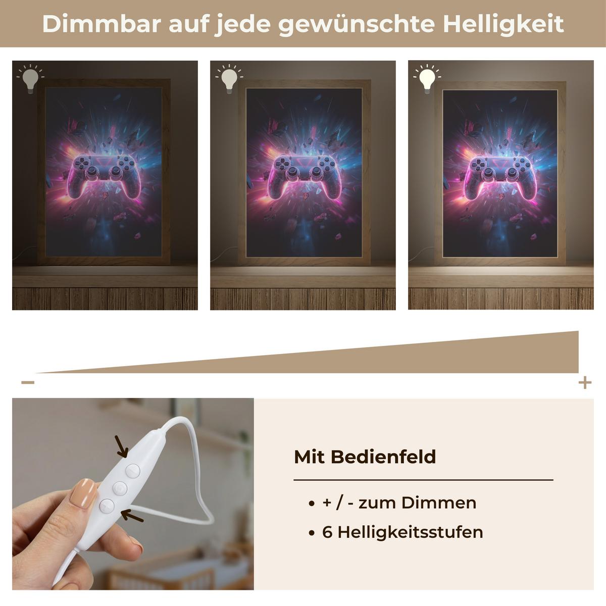 NACHTTISCHLAMPE Controller - Neon - Explosion - Abstrakt 20x30 cm - Violett, Holzwerkstoff (8/20/30cm) - OnlyWow