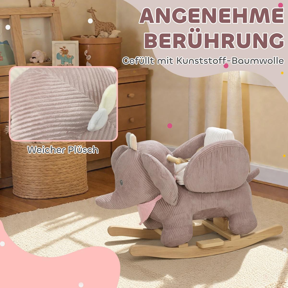 SCHAUKELTIER Elefant-Schaukel interaktive Tiergeräusche weiche Füllung Braun - Braun, Textil (32/49/65cm) - AIYAPLAY