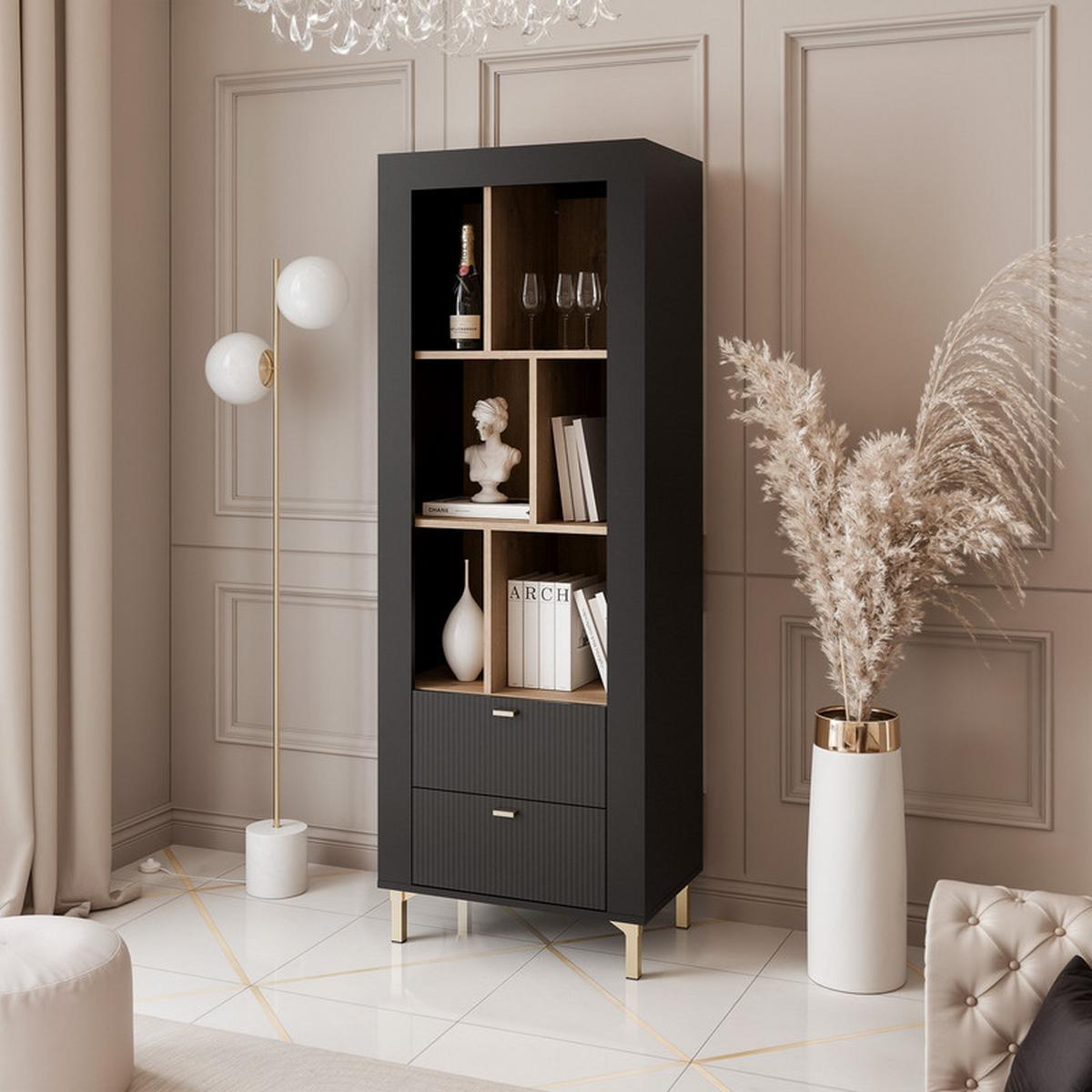 REGAL AVENA, 60/40/169 cm Schwarz / Eiche - Schwarz, Holzwerkstoff/Kunststoff (60/169/40cm) - Idohome