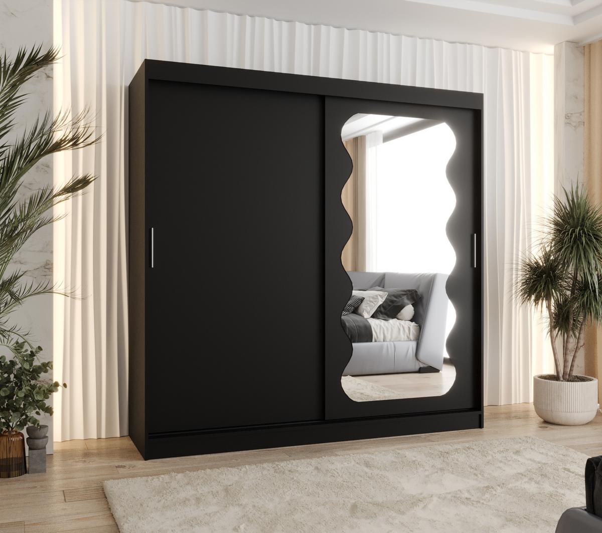 SCHIEBETÜRENSCHRANK mit Spiegel SPOTI 200/200/62 2-türig - Silberfarben/Schwarz, Holz (200/200/62cm) - MÖBEL KRYSPOL
