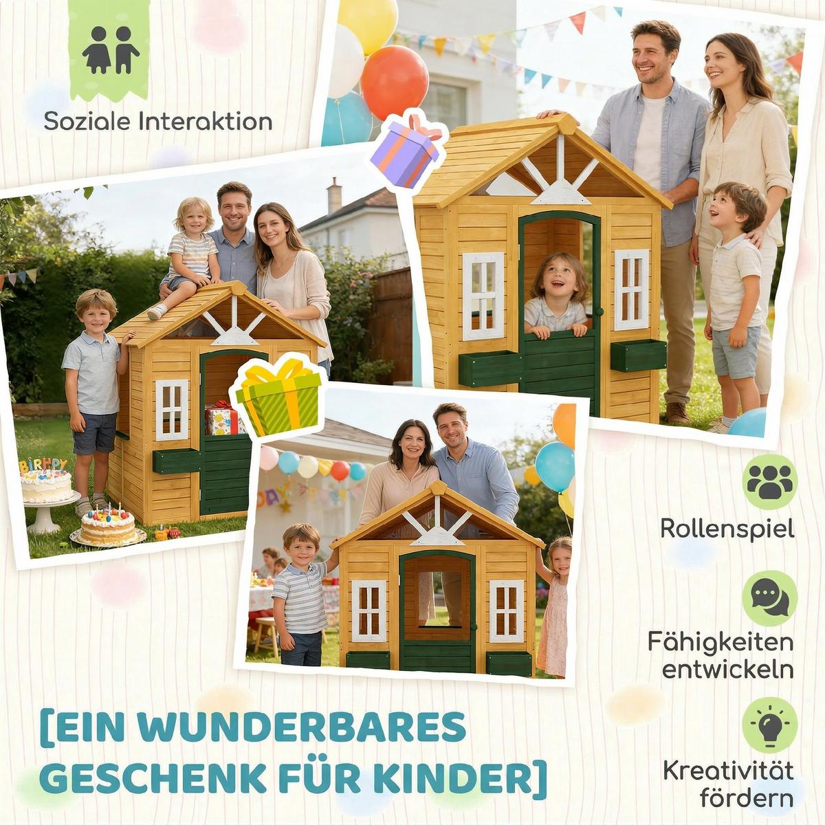 SPIELHAUS Tannenholz Braun - Braun, Holz (97/150/134.5cm) - AIYAPLAY