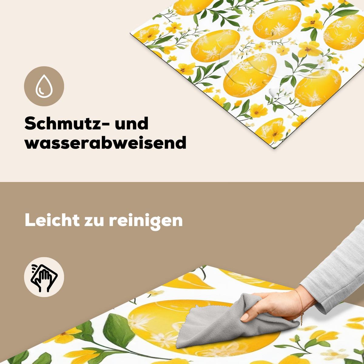 HERDABDECKPLATTE Blumen - Ostereier - Gelb Abdeckung Ceranfeld 58.3x51.3 cm - Gelb, Kunststoff (58.3/51.3/0.2cm) - MuchoWow