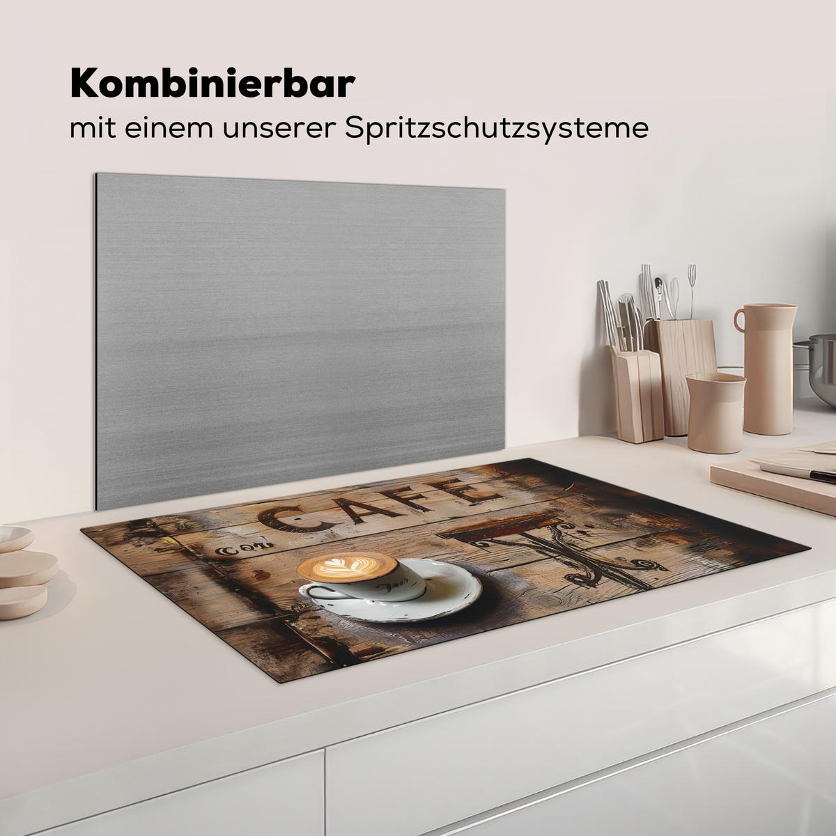 HERDABDECKPLATTE Cafe - Holz - Kaffee - Regale Induktionsmatte 83x51 cm - Schwarz, Kunststoff (83/51.5/0.2cm) - MuchoWow