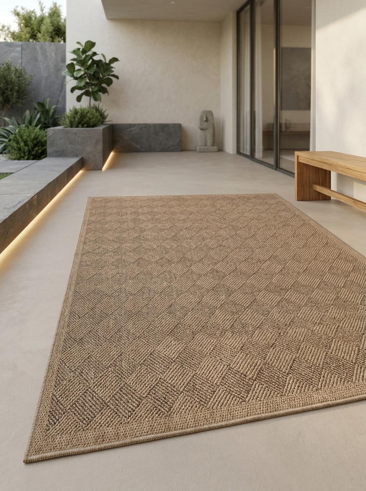 OUTDOORTEPPICH KASBERG, im Vintage-Stil, aus Polypropylen, Schwarz, 200 x 290 cm - Beige, Textil (290/200cm) - KADIMA DESIGN
