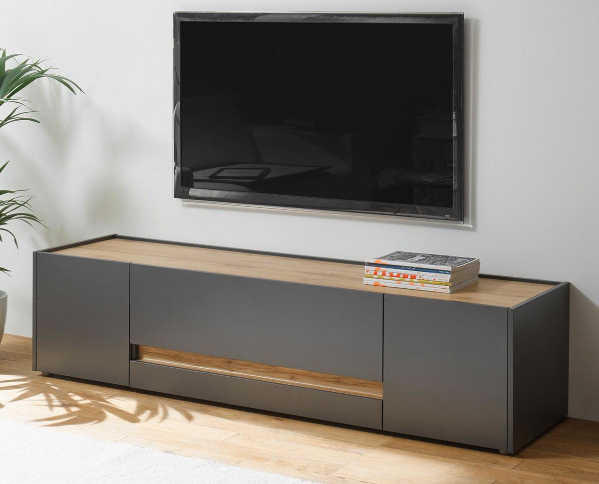 TV-LOWBOARD grau matt, Eiche Wotan 170 cm, TV Unterschrank mit viel Stauraum - Eiche Wotan/Grau, Holzwerkstoff/Kunststoff (170/40/45cm) - Furn.Design