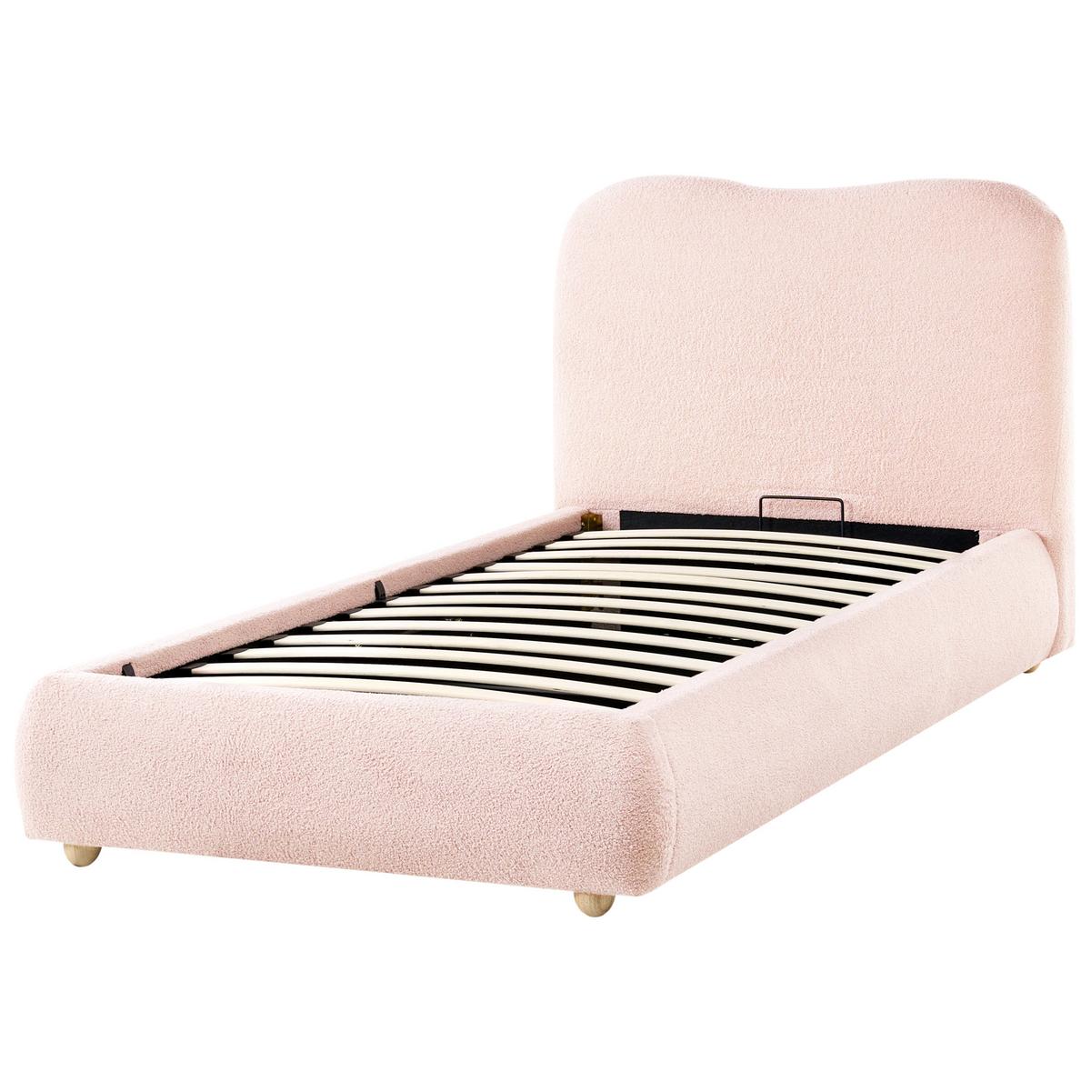 BETT mit Stauraum 90/200 cm Rosa Blagnac - Pink/Braun, Textil (90/200cm) - Beliani