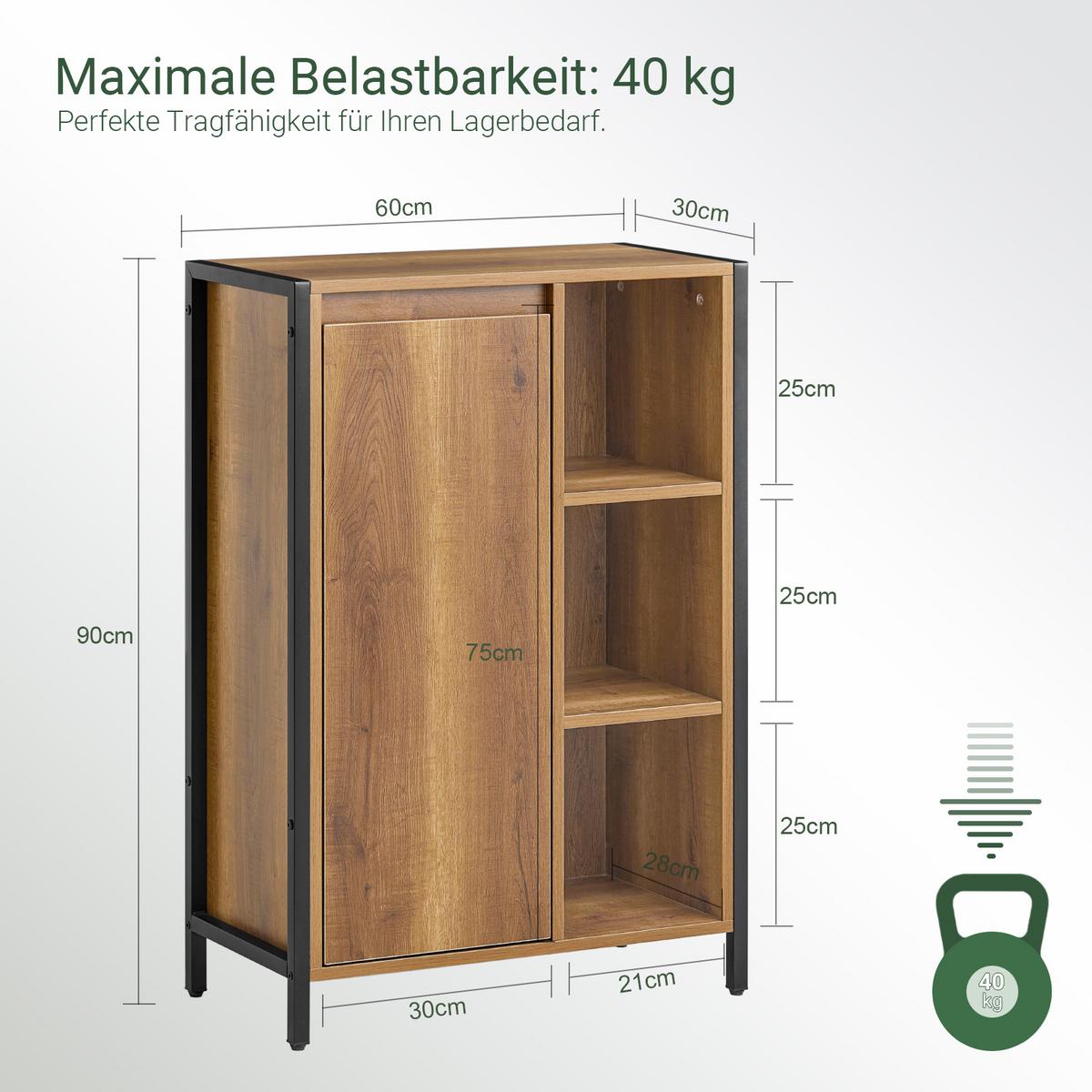 WÄSCHESCHRANK Vintage - Schwarz/Braun, Holzwerkstoff/Metall (60/90/30cm) - SoBuy
