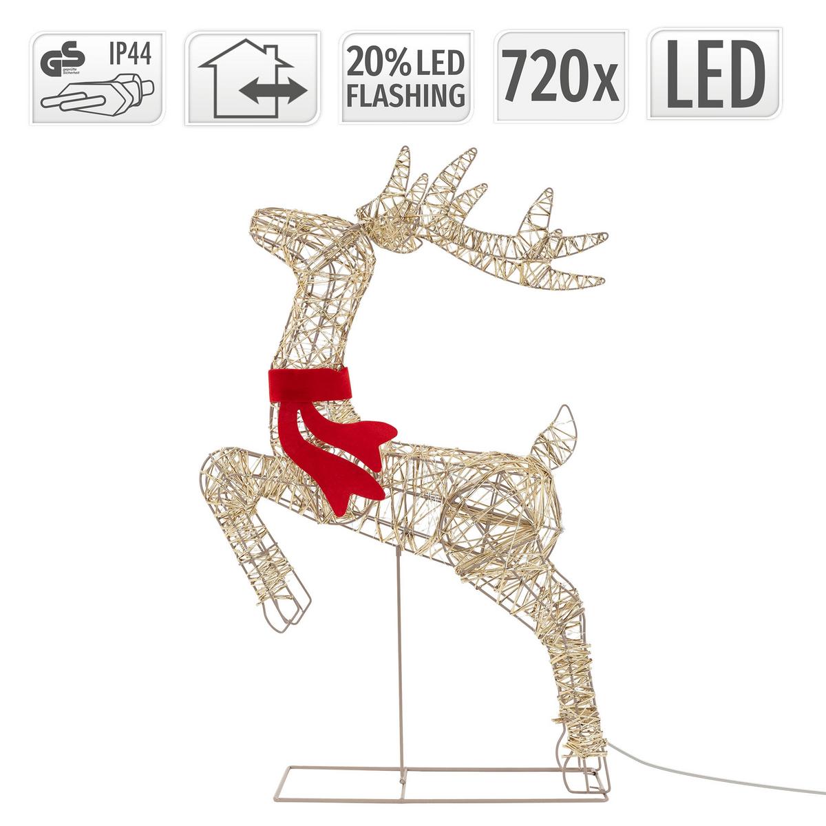 LED RENTIER WEIHNACHSDEKO 720 LED Warmweiß 91 cm Weihnachtsbeleuchtung mit Timer & Blinkfunktion - Goldfarben, Kunststoff/Metall (59/91/18cm) - ECD-Germany