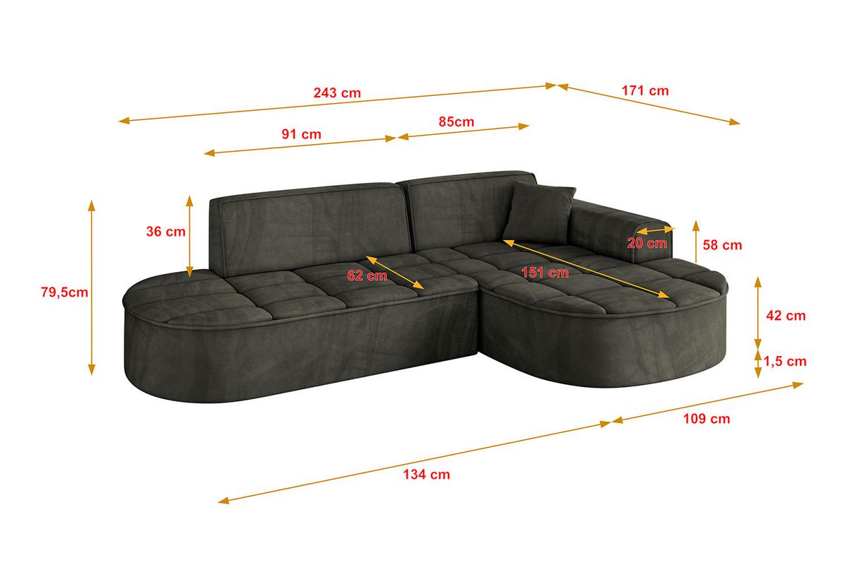 ECKSOFA Ottomane Rechts TARO-L1 - 243x171x79,5 cm Schwarz - Schwarz, Holzwerkstoff/Textil (243/171cm) - ALTDECOR