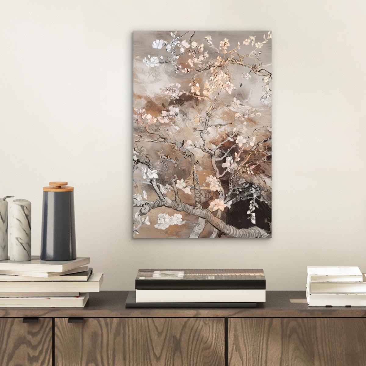 METALLBILD Mandelblüte - Kunst - Van Gogh - Beige - Abstrakt 20x30 cm - Braun, Metall (20/30cm) - MuchoWow