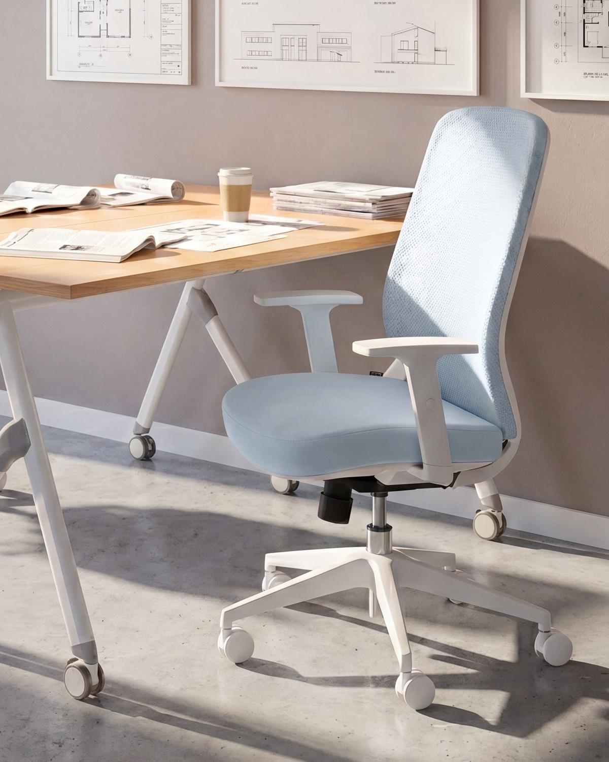 BÜROSTUHL Stoff Hellblau Zelar - Blau/Weiß, Textil (64/115/60cm) - Beliani