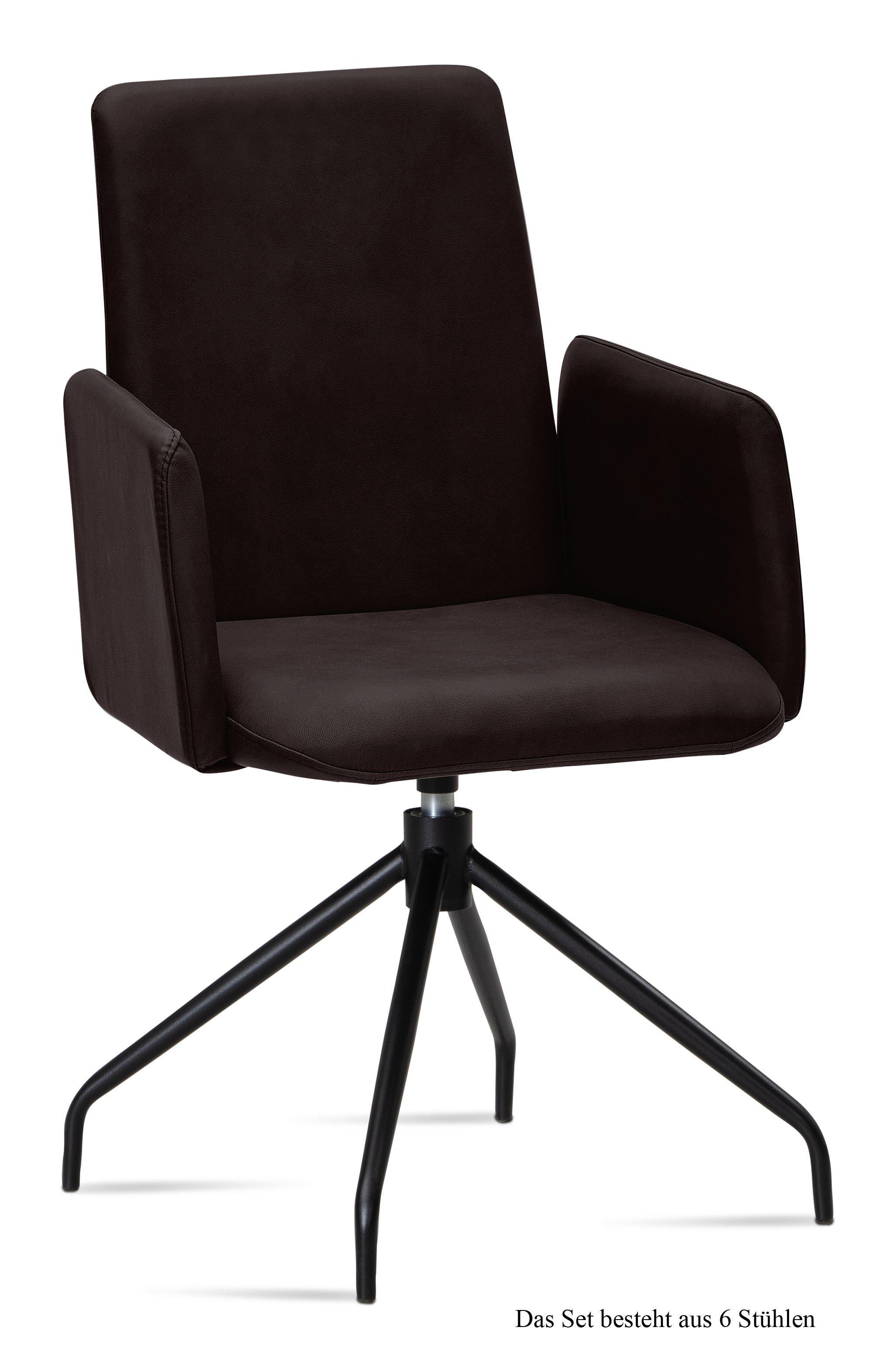 ARMLEHNSTUHL drehbar (6er-Set) Djanna 52x92x60 Schwarz/Espresso - Dunkelbraun/Schwarz, Kunststoff (60/92/52cm) - 58aufmkessel
