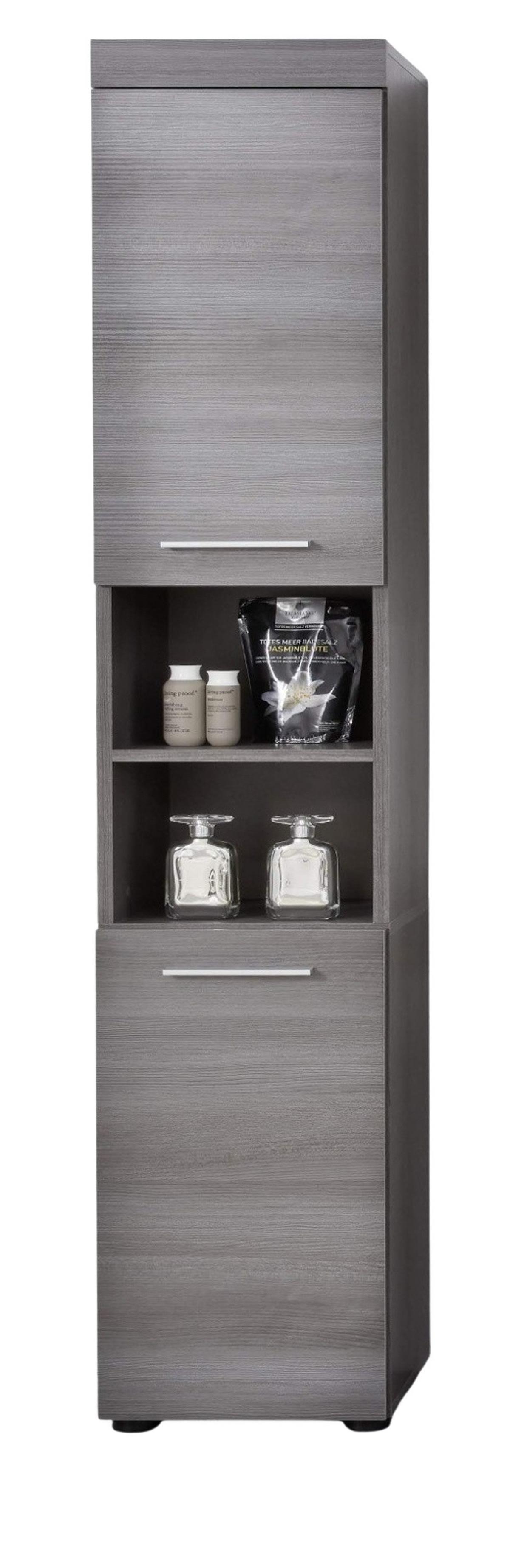 HOCHSCHRANK grau Rauchsilber 30 x 190 cm, Badschrank Türanschlag wechselbar - Silberfarben/Schwarz, Holzwerkstoff/Kunststoff (30/190/31cm) - Top.Furn