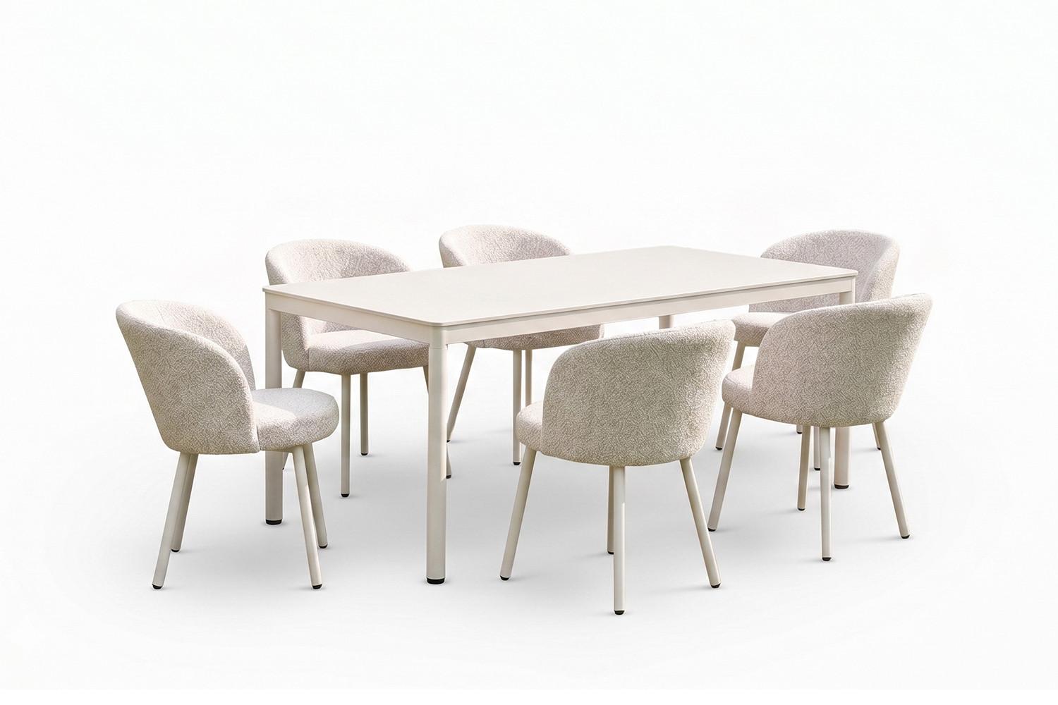 GARTEN-ESSGRUPPE INDUS 7ER SET Cremeweiß Keramik, Flachgewebe - Creme, Keramik - KAWOLA
