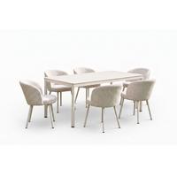 GARTEN-ESSGRUPPE INDUS 7ER SET Cremeweiß Keramik, Flachgewebe - Creme, Keramik - KAWOLA