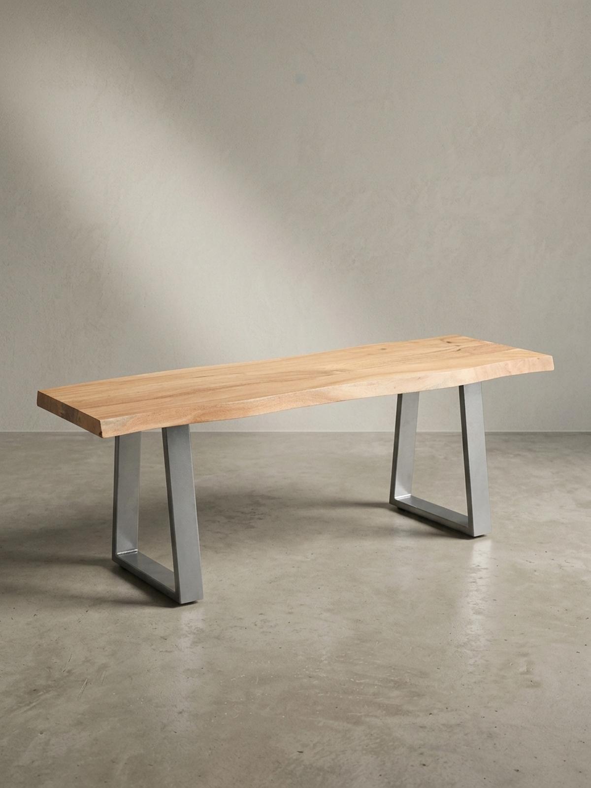 GARDEROBENBANK Massivholz Metall Baumkante, Akazie-Silber 120x40x46 cm - Silberfarben/Braun, Holz/Metall (120/46/40cm) - KADIMA DESIGN