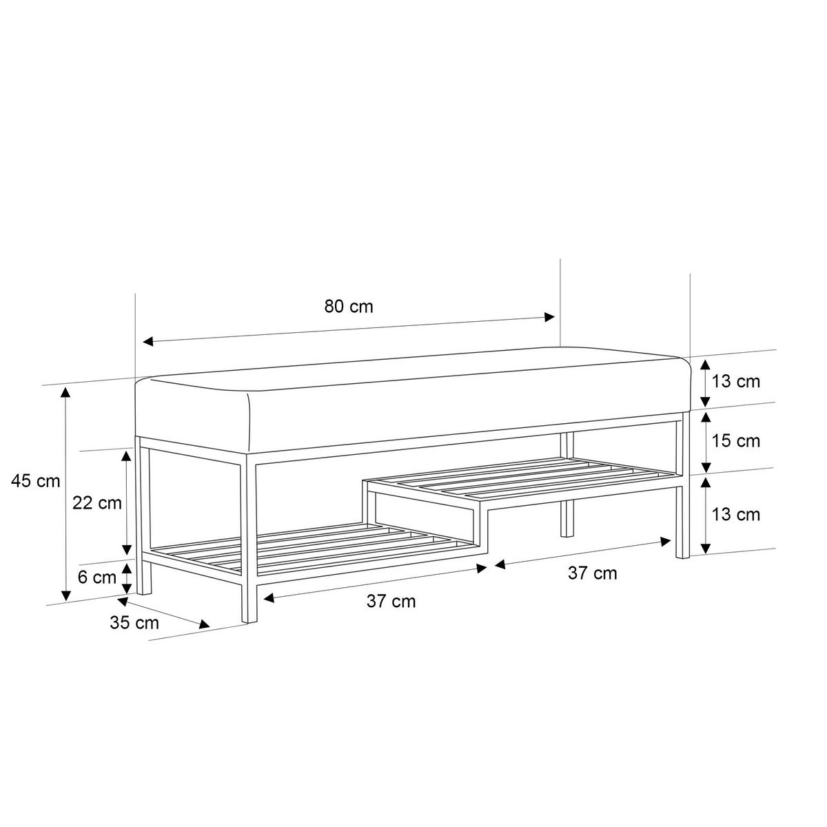 POLSTERBANK STEP 80 cm Schwarz ,Metallgestell - Schwarz, Textil/Metall (80/45/35cm) - Idohome