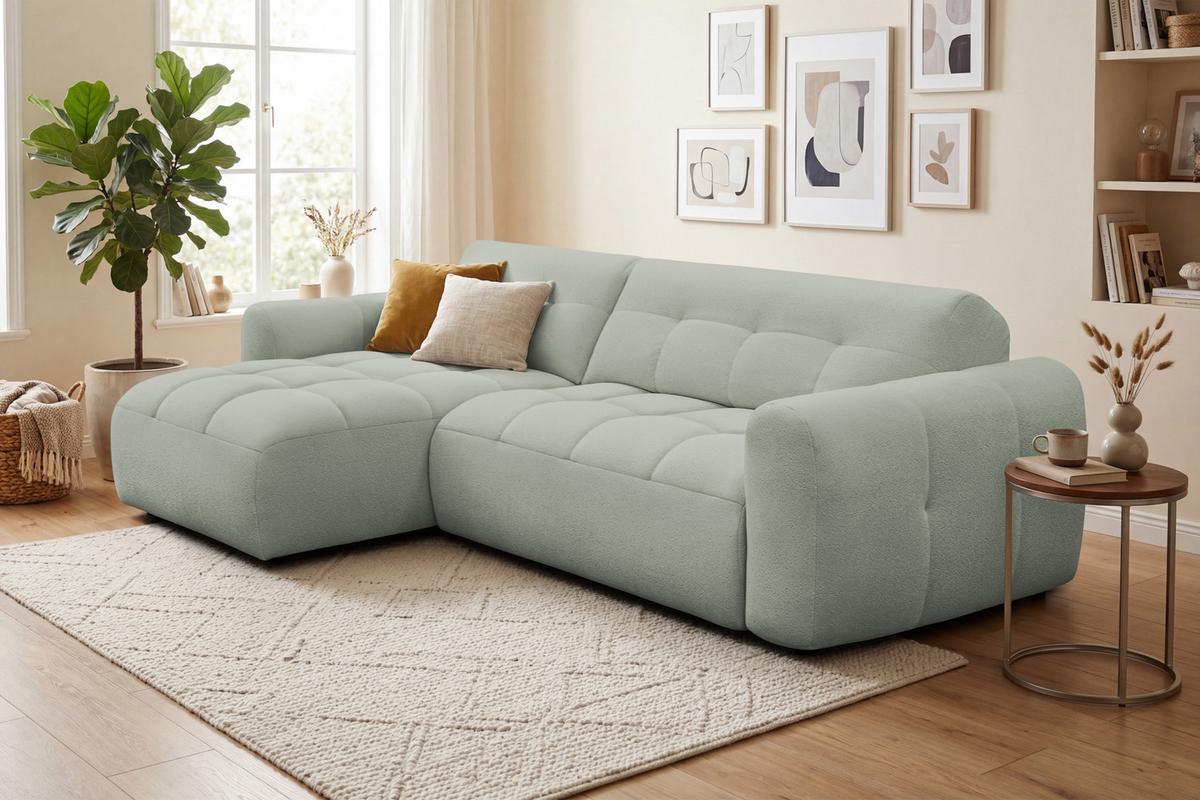 ECKSOFA LUMERO 4-Sitzer LINKS, hellgrün - Schwarz/Hellgrün, Holz/Textil (275/166cm) - Courtois Laville