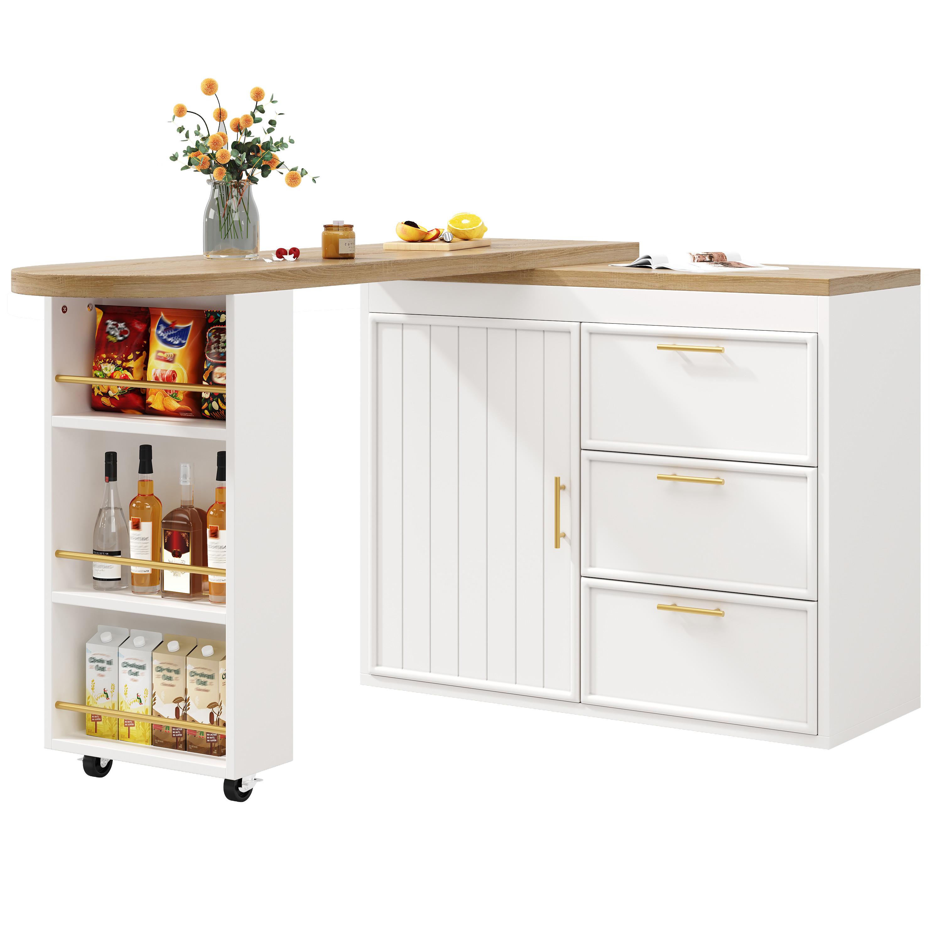 BARTISCH mdf in weiß mit holzoptik, 360° drehbar & 3 schubladen - Weiß, Holzwerkstoff (39/203/90cm) - Urban Meuble