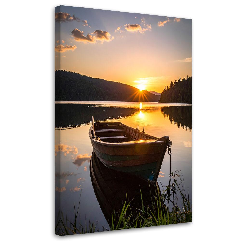 LEINWANDBILD See Boot Sonnenuntergang 40x60cm - Gelb, Textil (40/60cm) - Feeby
