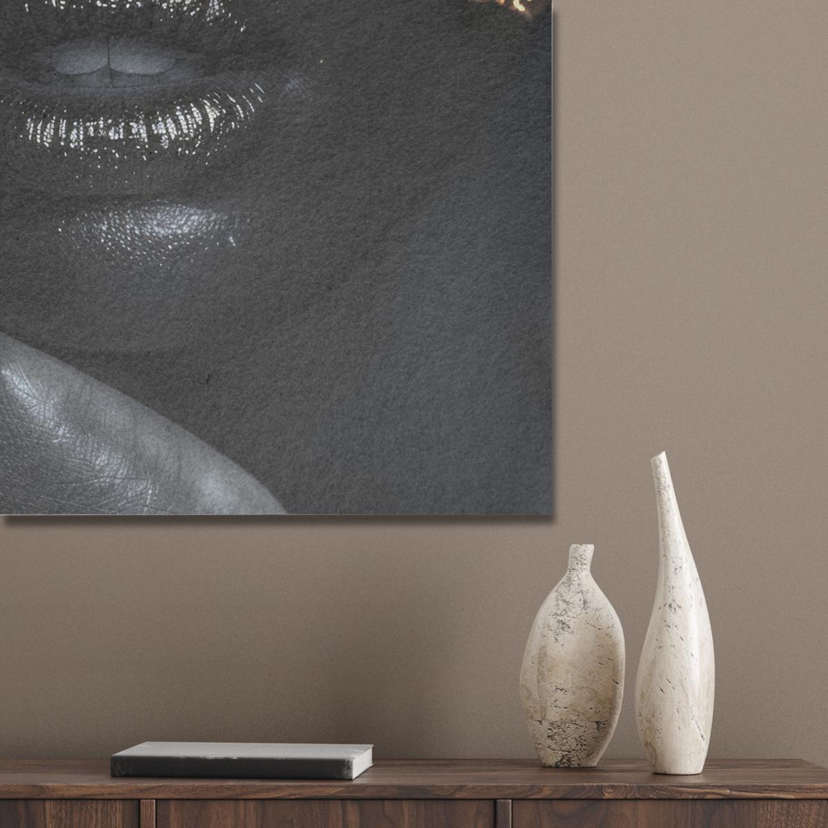 AKUSTIKBILD Frau - Gold - Porträt - Schwarz-Weiß - Luxus Wandbilder 60x80 cm - Hellblau, Kunststoff (60/80/0.9cm) - MuchoWow