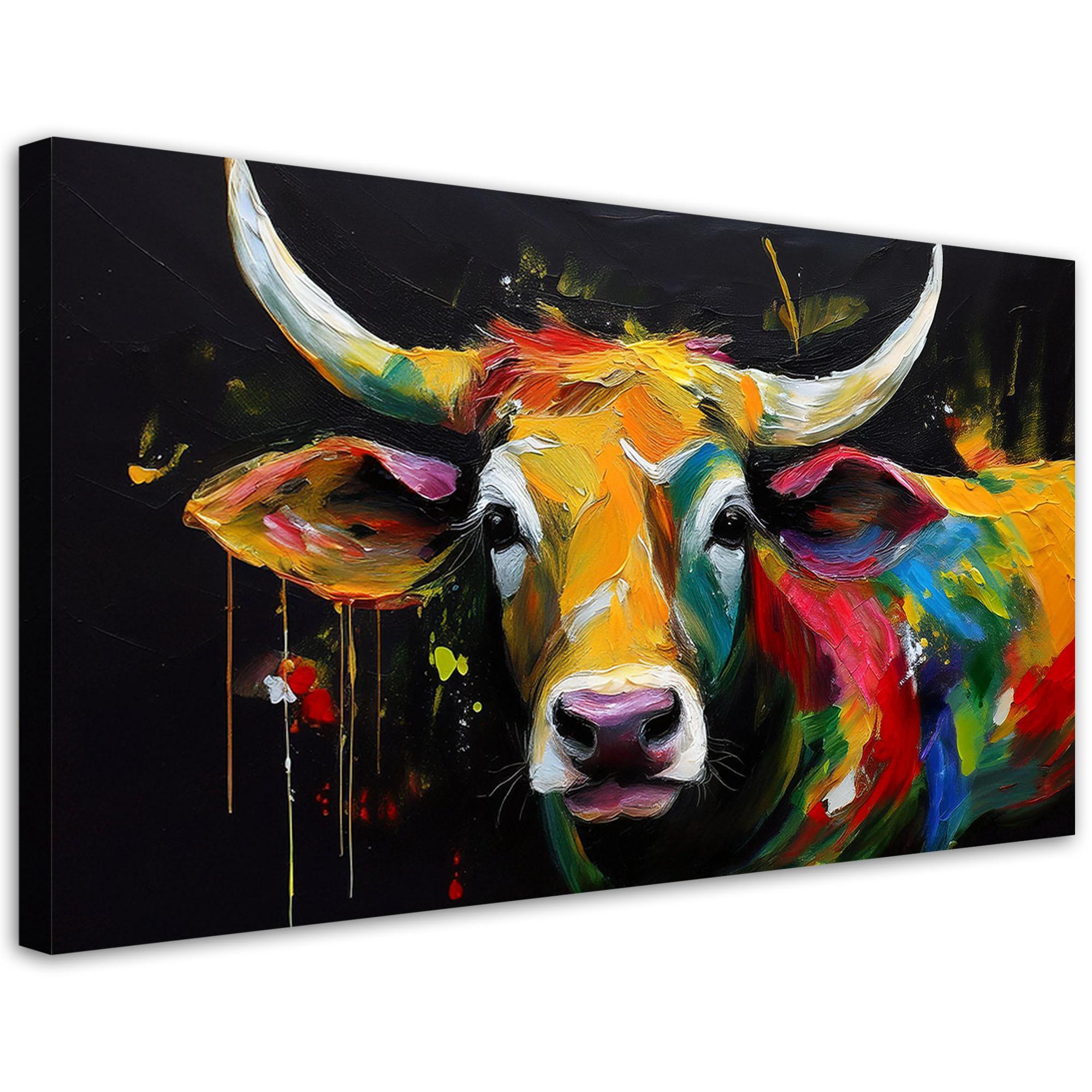 LEINWANDBILD Abstrakte farbige schottische Kuh 100x50cm - Multicolor, Textil (100/50cm) - Feeby