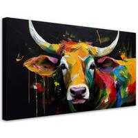 LEINWANDBILD Abstrakte farbige schottische Kuh 100x50cm - Multicolor, Textil (100/50cm) - Feeby
