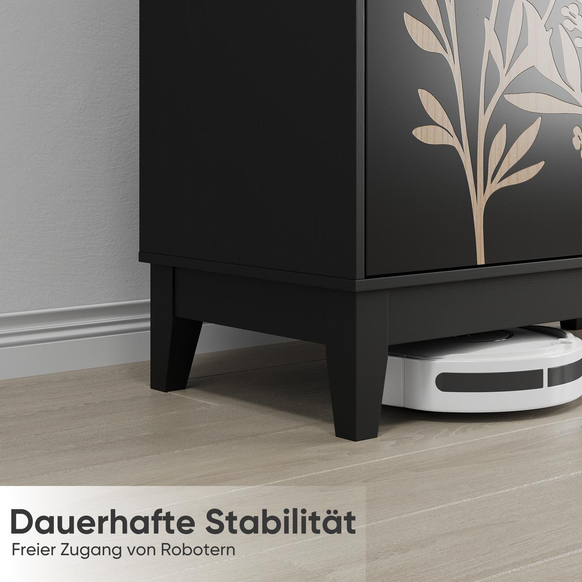 SIDEBOARD 80 cm Schwarz MDF mit 2 Türen, geschnitzter Front und verstellbaren Regalen - Schwarz, Holzwerkstoff (80/76/38cm) - Urban Meuble