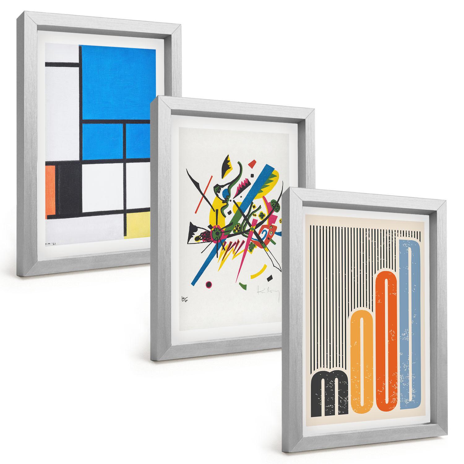 BILDER SET 3er Set - 20x30 cm Silberner Rahmen - Abstrakte moderne Geometrie - Silberfarben, Kunststoff (20/30cm) - TULUP