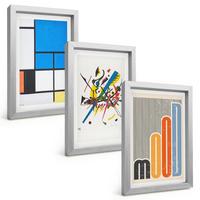 BILDER SET 3er Set - 20x30 cm Silberner Rahmen - Abstrakte moderne Geometrie - Silberfarben, Kunststoff (20/30cm) - TULUP