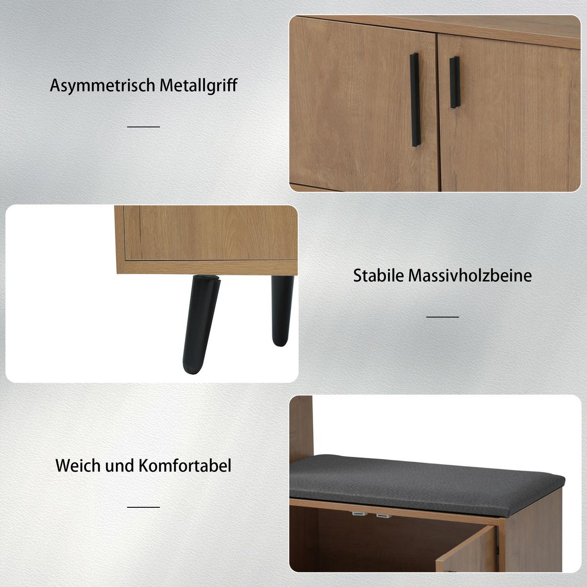 SCHUHBANK natur-optik, 4 türen & gepolsterte sitzfläche - Naturfarben, Holzwerkstoff (120/82.8/34cm) - Urban Meuble