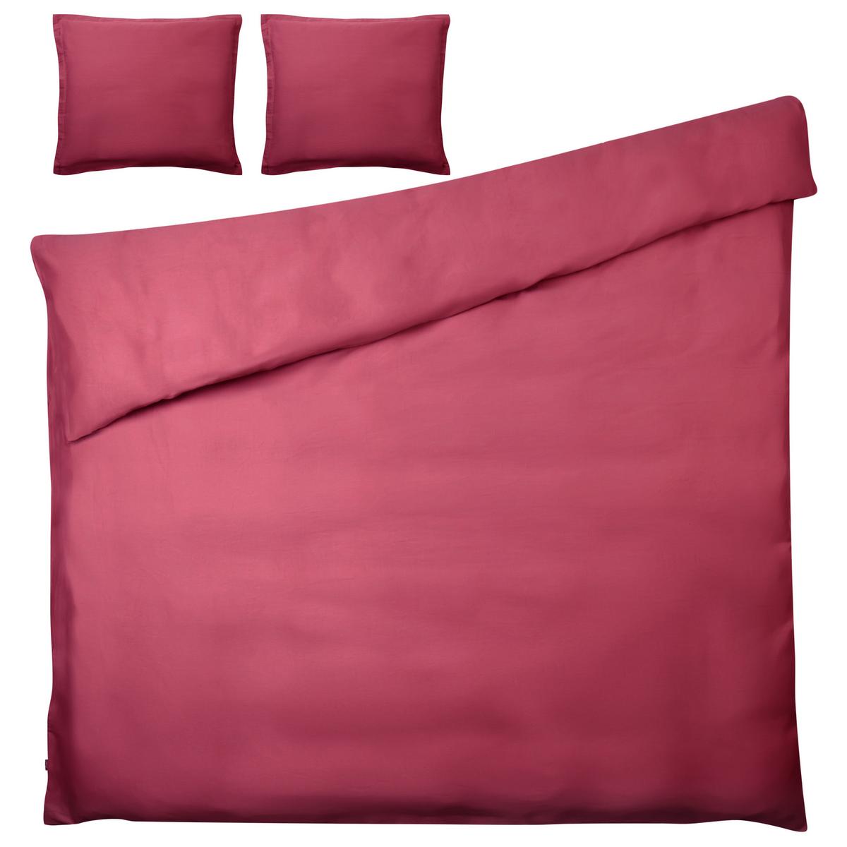 BETTWÄSCHE-SET 220/240 cm Baumwollsatin Burgunderrot Parkrose - Dunkelrot, Textil (220/240cm) - Beliani